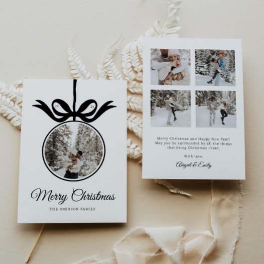 ブラックお洒落ボウオーナメントフォトフレームクリスマス シーズンカード