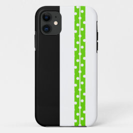 ブラックお洒落ライムホワイト水玉模様レースストライプ iPhone 11 ケース