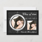 ブラックお洒落/クロムフレームの卒業発表 招待状 (正面)