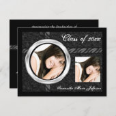 ブラックお洒落/クロムフレームの卒業発表 招待状 (正面/裏面)
