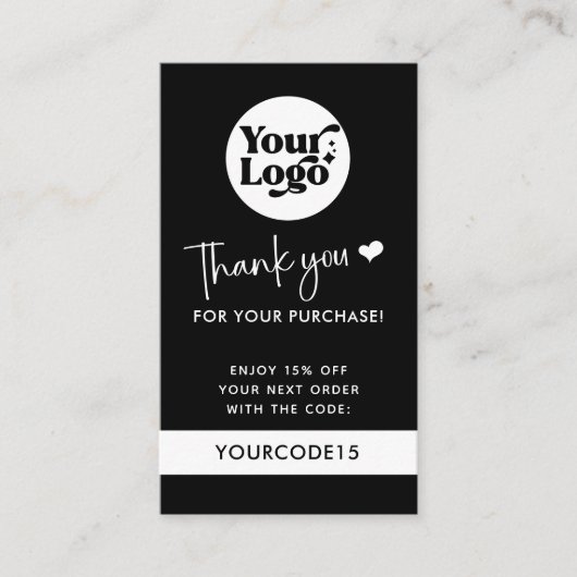 ブラックお礼ご注文ビジネスロゴQRコード小売 割引カード (正面)