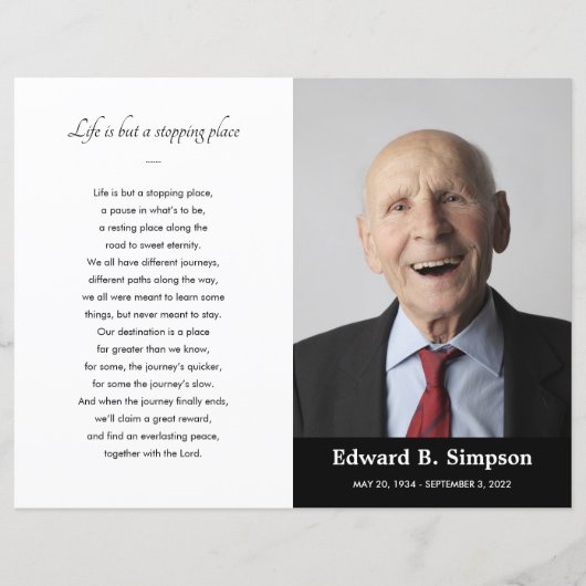 ブラックお祝いのライフ葬儀プログラム写真 (正面)