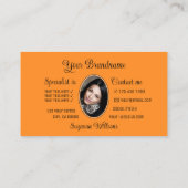 ブラックかわいいオレンジ色のハートとモノグラムと写真 名刺 (裏面)