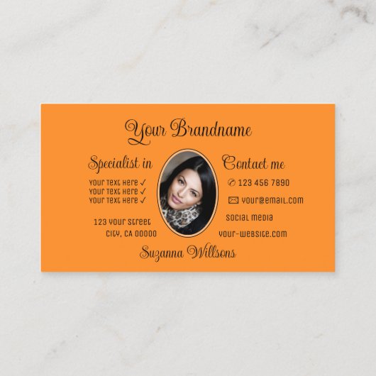 ブラックかわいいオレンジ色のハートとモノグラムと写真 名刺 (裏面)