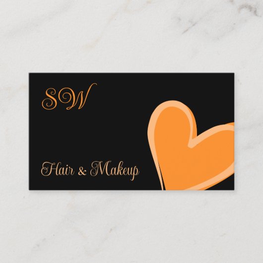 ブラックかわいいオレンジ色のハートとモノグラムと写真 名刺 (正面)