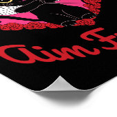 ブラックかわいいキャットキューピッドハートとバラエイムファー ポスター (角)