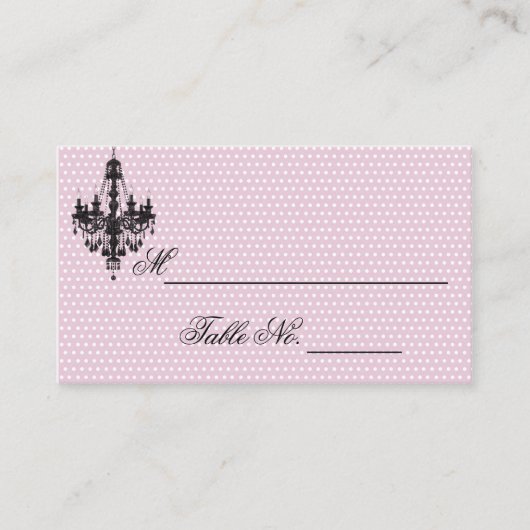 ブラックかわいらしシャンデリアPlのピンクの水玉模様で プレイスカード (正面)