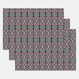 ブラックかわいらしティール(緑がかった色)とピンクシート紙ギフトラップ ラッピングペーパーシート