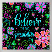 ブラックかわいらしフローラインスパイア引用文吸光度 ポスター (正面)