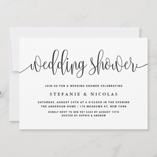 ブラックかわいらし書道ウェディングシャワー 招待状 (正面)