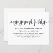 ブラックかわいらし書道婚約パーティ招待状 (正面/裏面)