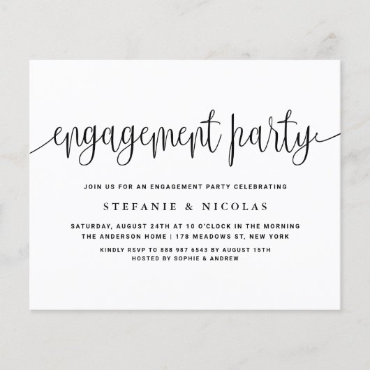 ブラックかわいらし書道婚約パーティ招待状 (正面)