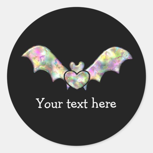 ブラックこうもりとハートパーソナライズされたハロウィーンこうもり ラウンドシール (正面)