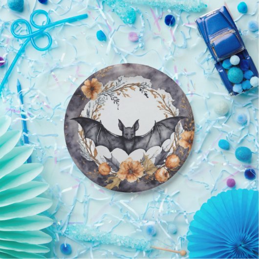 ブラックこうもりとリースパーティープレート ペーパープレート (パーティー)