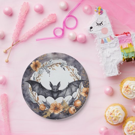 ブラックこうもりとリースパーティープレート ペーパープレート (パーティー)