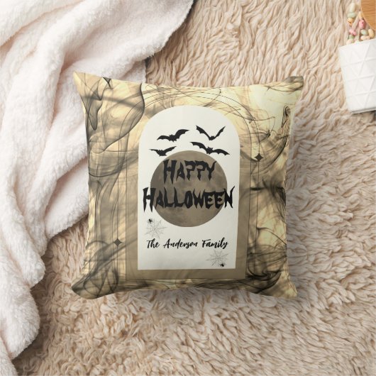 ブラックこうもりスパイダーホラーモダンハッピーハローウィン クッション (ブランケット)