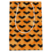 ブラックこうもり付きハロウィーンオレンジ ミディアムペーパーバッグ (正面)