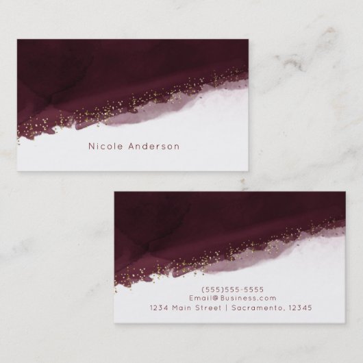 ブラックさくらんぼウォーターカラー金ゴールドシモダンックエレガント 名刺 (正面/裏面)