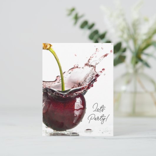 ブラックさくらんぼパーティの招待状 ポストカード (スタンド正面)