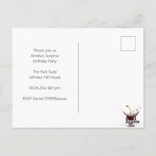 ブラックさくらんぼパーティの招待状 ポストカード (裏面)