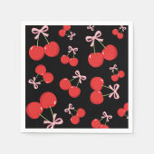ブラックさくらんぼピンクボウコケット誕生日パーティー スタンダードカクテルナプキン (正面)