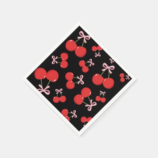 ブラックさくらんぼピンクボウコケット誕生日パーティー スタンダードカクテルナプキン (角)