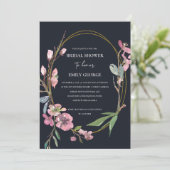 ブラックさくらんぼブロッサムフローラブライダルシャワー招待状 サンキューカード (スタンド正面)