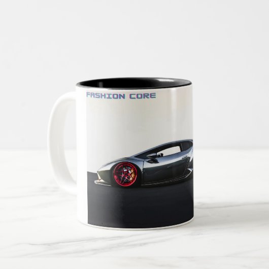 ブラックすごいでスポーツカーのコーヒーマグ ツートーンマグカップ (正面左)