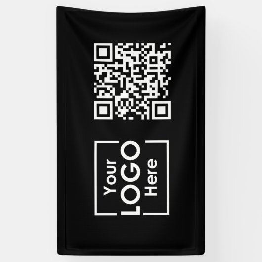 ブラックつるのバナー看板ビジネスロゴQRコード 横断幕 (縦)