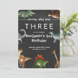 ブラックでカラフルなプリント可能な恐竜の誕生日 招待状