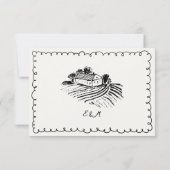 ブラックでクールな手描きのワインユニーク結婚式 出欠カード (裏面)