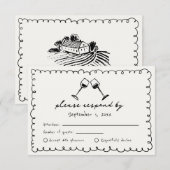 ブラックでクールな手描きのワインユニーク結婚式 出欠カード (正面/裏面)