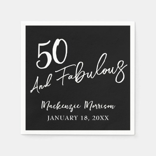 ブラックでファビュラスな50歳の誕生日パーティー スタンダードカクテルナプキン (正面)