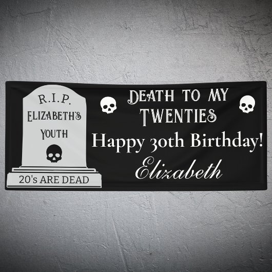 ブラックでモダンな「20代に死を」30歳の誕生日パーティー 横断幕