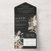 ブラックでラスティックなパンパスとユーカリの結婚式 オールインワン招待状 (内側)