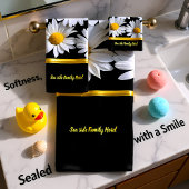 ブラックでロマンチックなデイジー金ゴールドフォイルをパーソナライズ バスタオルセット