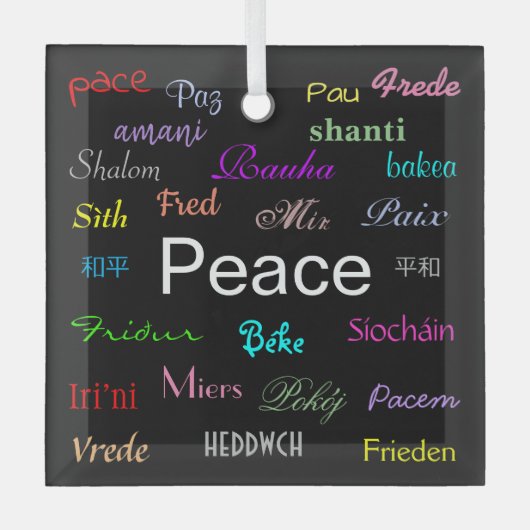 ブラックで世界の平和 ガラスオーナメント (正面)