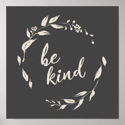 ブラックで感動的優しい引用文フローラリース ポスター (正面)