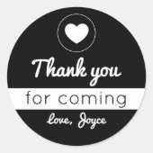 ブラックで来のハートモダンホワイトに感謝 ラウンドシール (正面)