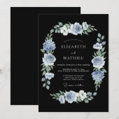 ブラックで洗練された真夜中の結婚式 招待状 (正面/裏面)