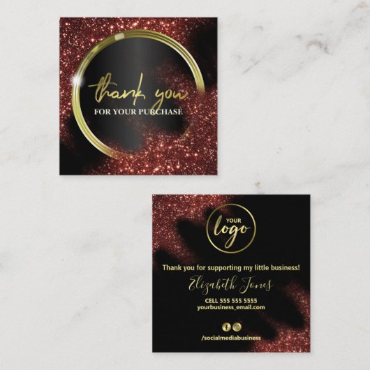 ブラックで赤いグリッターを購入 スクエア名刺 (正面/裏面)