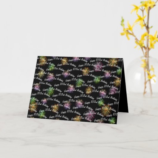 ブラックで102回目の誕生日花火を楽しめる カード (黄色い花)