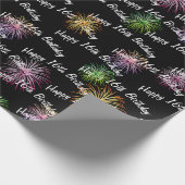 ブラックで16誕生日花火を楽しむ ラッピングペーパー (角)