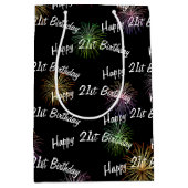 ブラックで21回目の誕生日を迎える花火 ミディアムペーパーバッグ (正面)