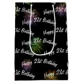 ブラックで21回目の誕生日を迎える花火 ミディアムペーパーバッグ (裏面)