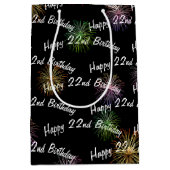 ブラックで22誕生日花火を楽しむ ミディアムペーパーバッグ (正面)