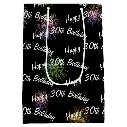ブラックで30回目の誕生日の花火 ミディアムペーパーバッグ (裏面)