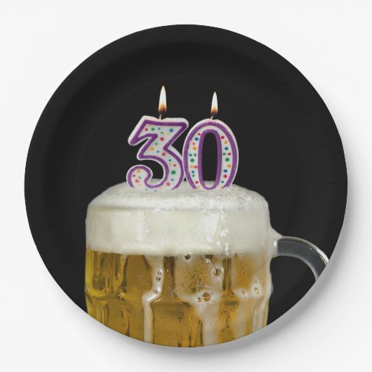 ブラックで30thバースデービール ペーパープレート (正面)