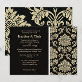 ブラックとアイボリーのダマスク ウェディング招待状 招待状 (正面/裏面)