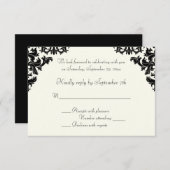 ブラックとアイボリーのダマスク RSVPカード 招待状 (正面/裏面)